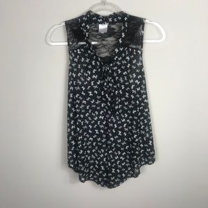 Maternity Black Pussy Bow Lace Sleeveless Top